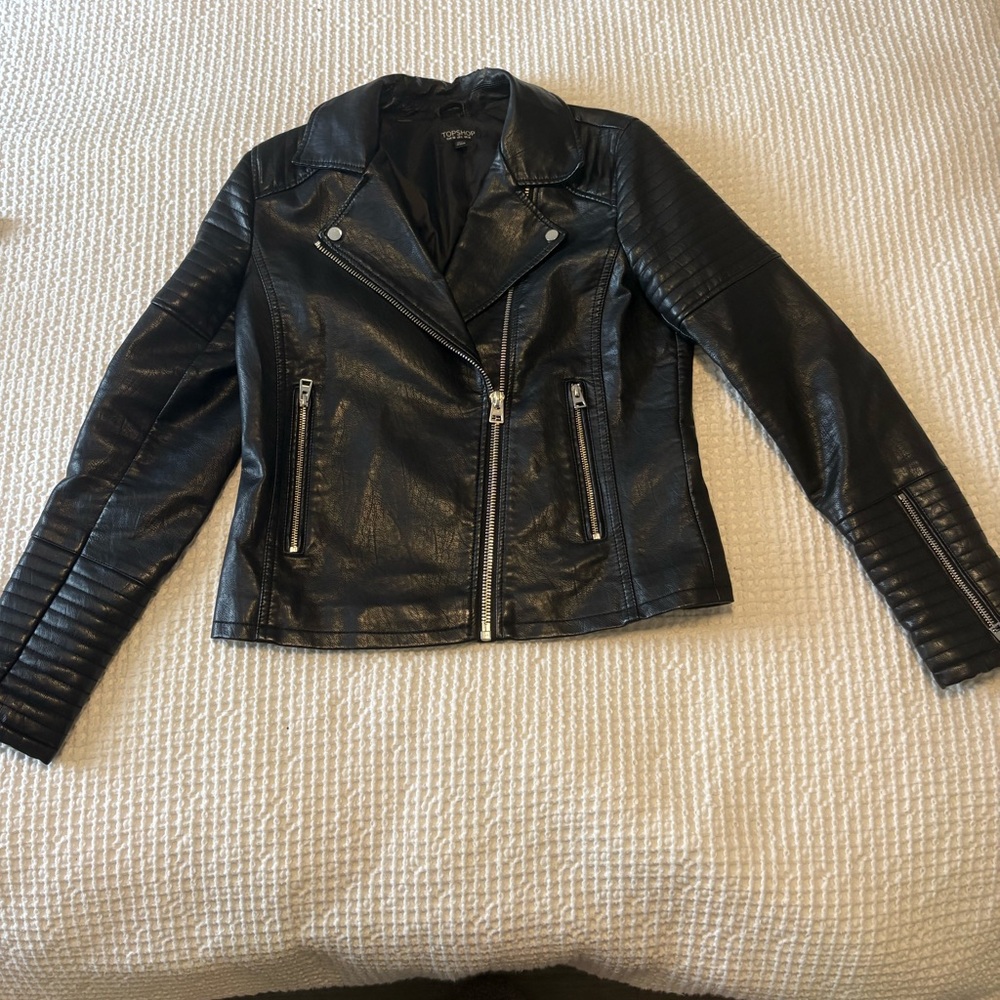 Topshop Black Faux Leather Moto Blazer